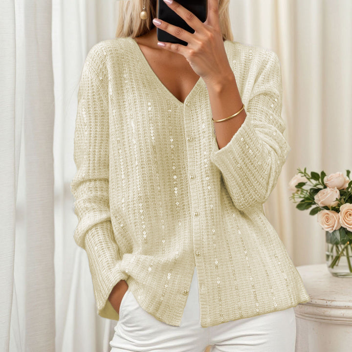 Damen Glitzernde Strickjacke mit V-Ausschnitt und Kuschel-Feeling Drune