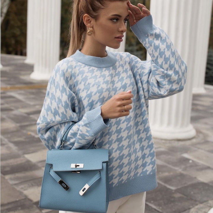 Damen Oversized Strickpullover mit Karomuster Drune