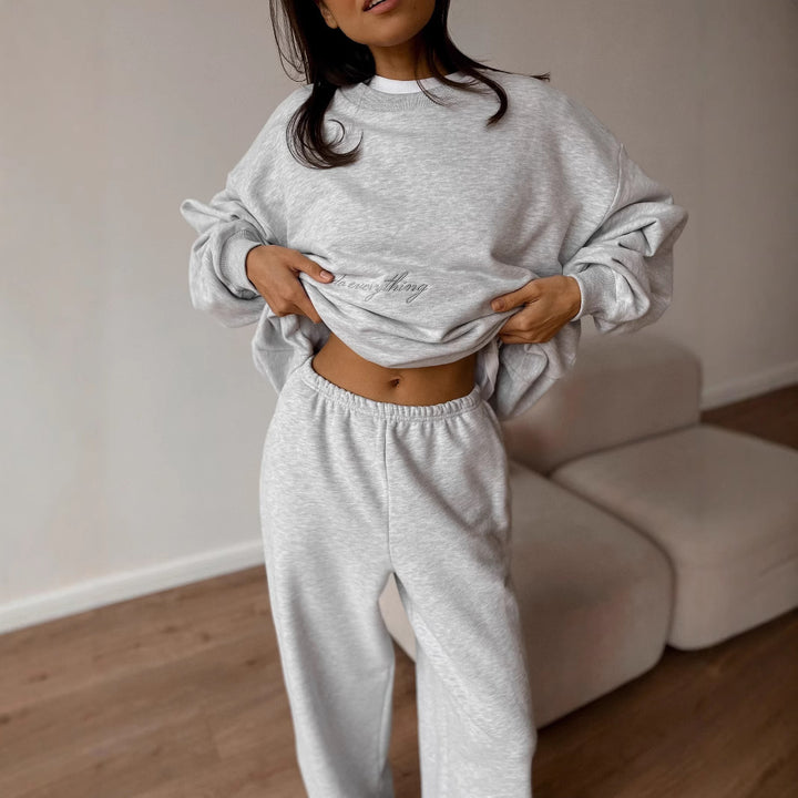Damen bequemes Sweatshirt- und Hosen-Set mit elastischem Bund Drune
