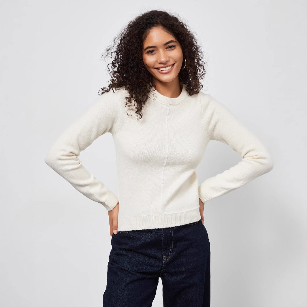 Damen Strickpullover mit schickem Rundhals und modernen Nahtdetails Drune
