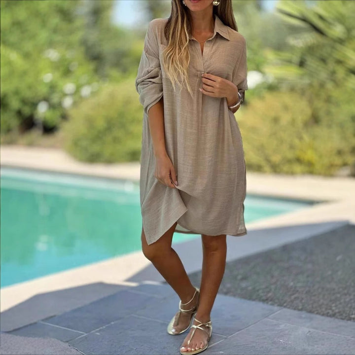 Damen luftiges Sommerkleid mit elegantem Stehkragen