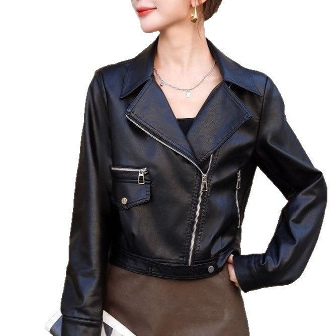 Damen modische Bikerjacke mit asymmetrischem Reißverschluss und praktischen Taschen Drune