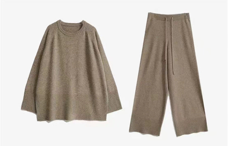 Damen Strickensemble mit elegantem Rundhalsausschnitt und weitem Bein Drune