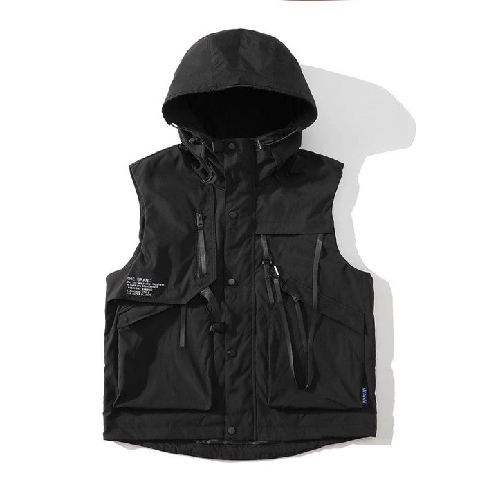Herren funktionale Outdoor-Weste mit verstellbarem Kapuzendesign und vielseitigen Taschen Drune