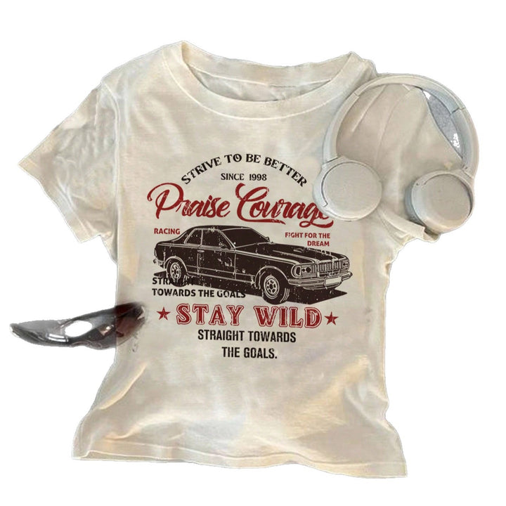 Damen T-Shirt mit kreativem Druck und lässigem Schnitt Drune