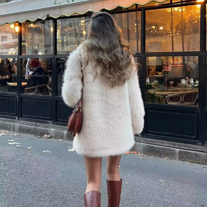 Damen Plüschjacke mit elegantem Revers und praktischen Taschen Drune