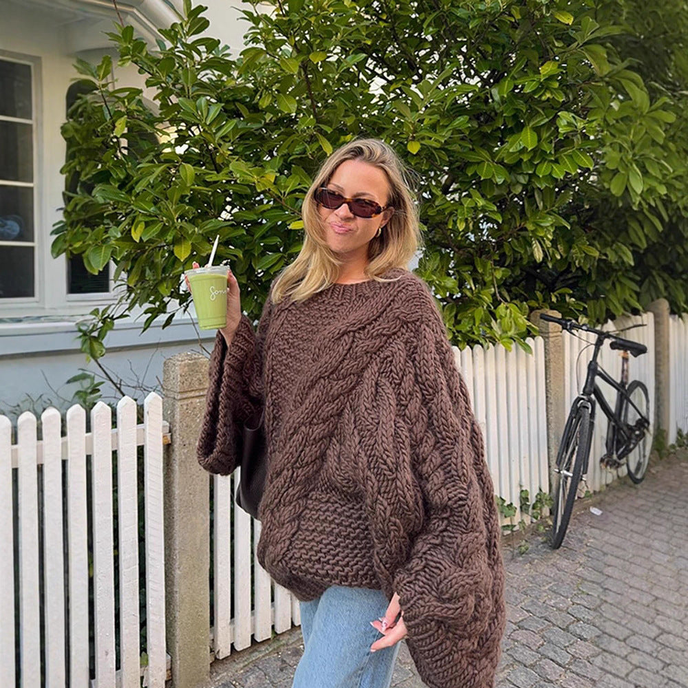 Damen Grobstrickpullover mit weiten Ärmeln Drune