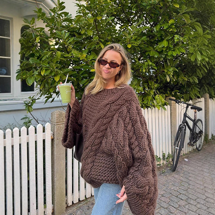 Damen Grobstrickpullover mit weiten Ärmeln Drune
