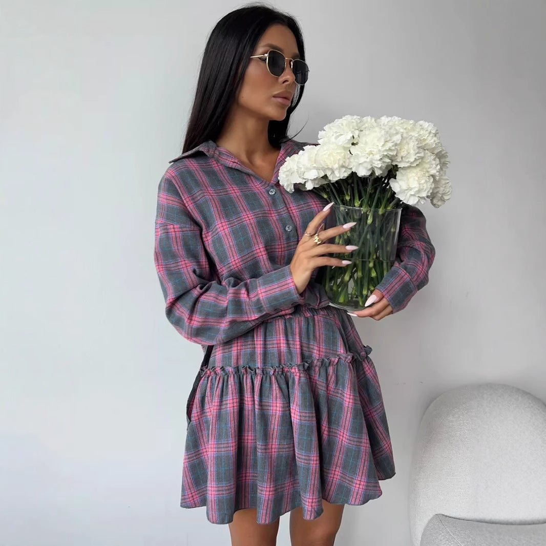 Damen Hemdblusenkleid mit Rüschendetails Drune