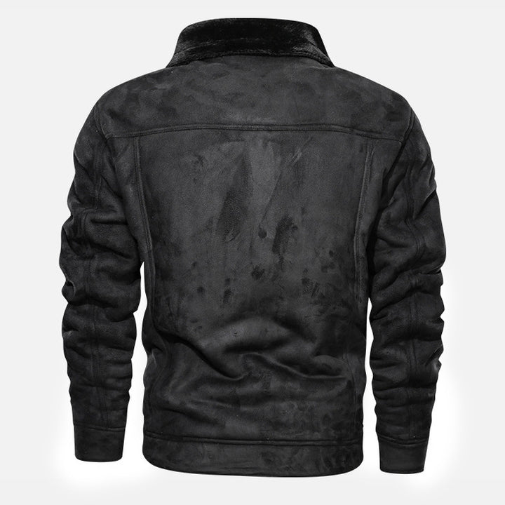 Herren nan gefütterte Lammfelloptik Jeansjacke mit Teddyfutter und Druckknopfleiste Drune