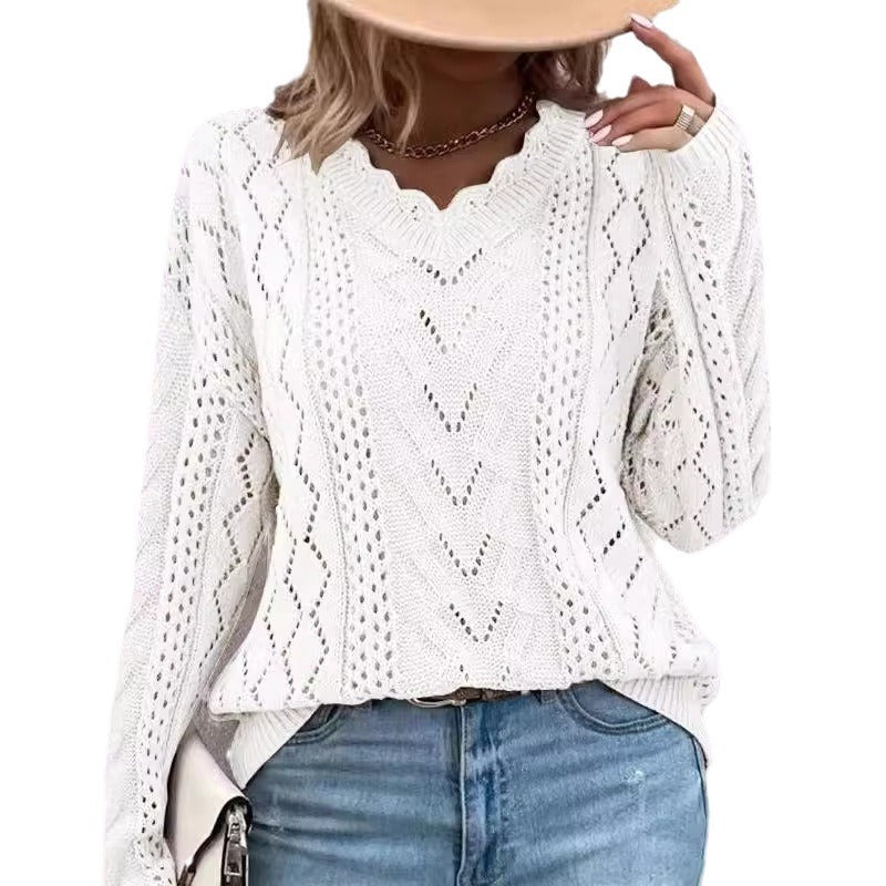 Damen Strickpullover mit raffinierten Netzstrukturen und V-Ausschnitt Drune