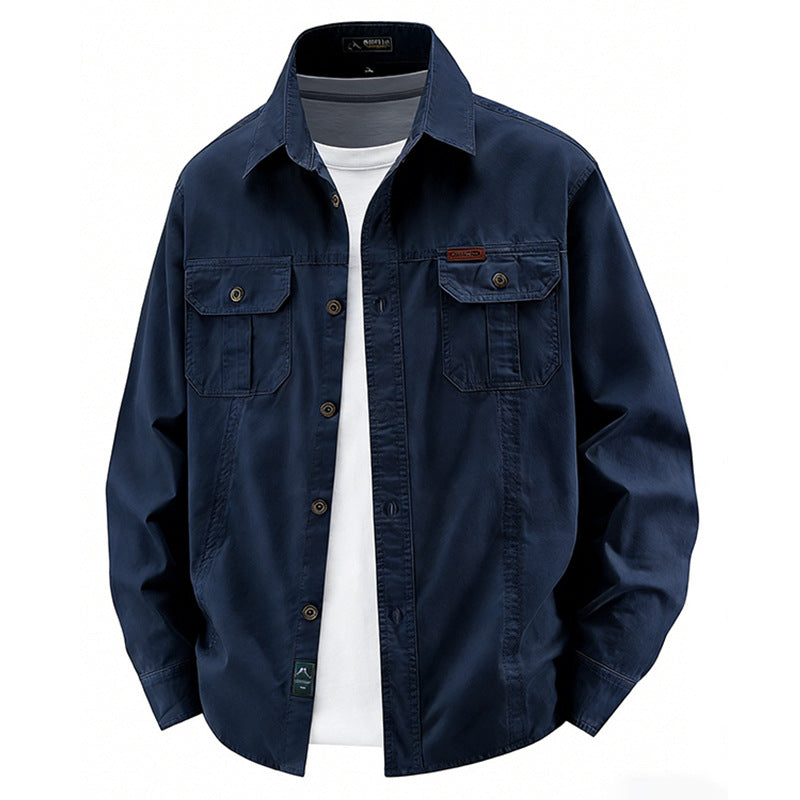 Herren nan leichte Overshirt-Jacke mit Klappbrusttaschen und klassischem Hemdkragen Drune