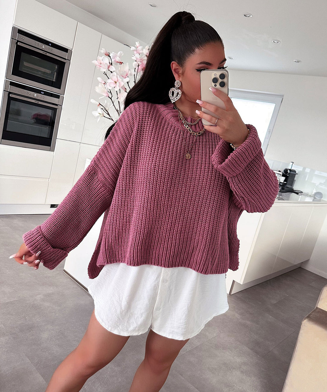 Damen lässiger Pullover mit strukturiertem Gewebe und weitem Schnitt Drune
