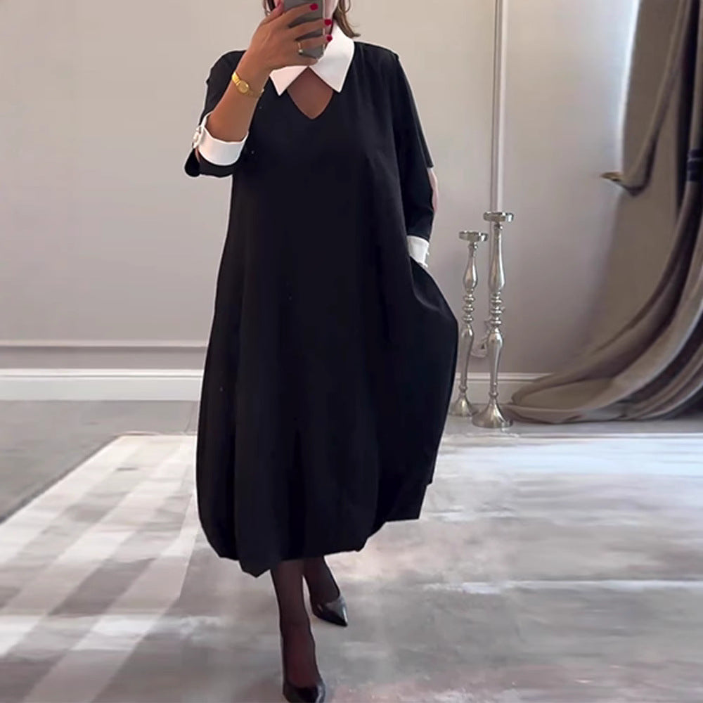 Damen oversized Hemdkleid mit V-Ausschnitt und eleganter Kragenstruktur Drune