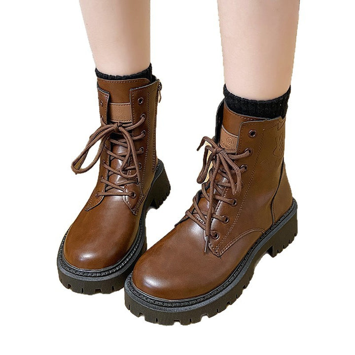 Damen nan knöchelhohe Combat-Boots in Lackoptik mit robuster Profilsohle und seitlichem Reißverschluss Drune