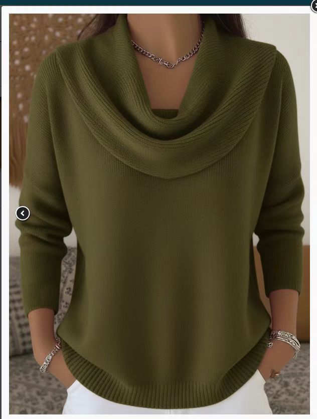 Damen nan schimmernder Strickpullover mit Wasserfallkragen, feiner Glitzerstruktur und schmalem Saum Drune