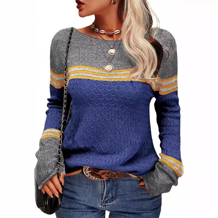 Damen lässiger Strickpullover mit kontrastierenden Farbblöcken und einzigartiger Textur Drune