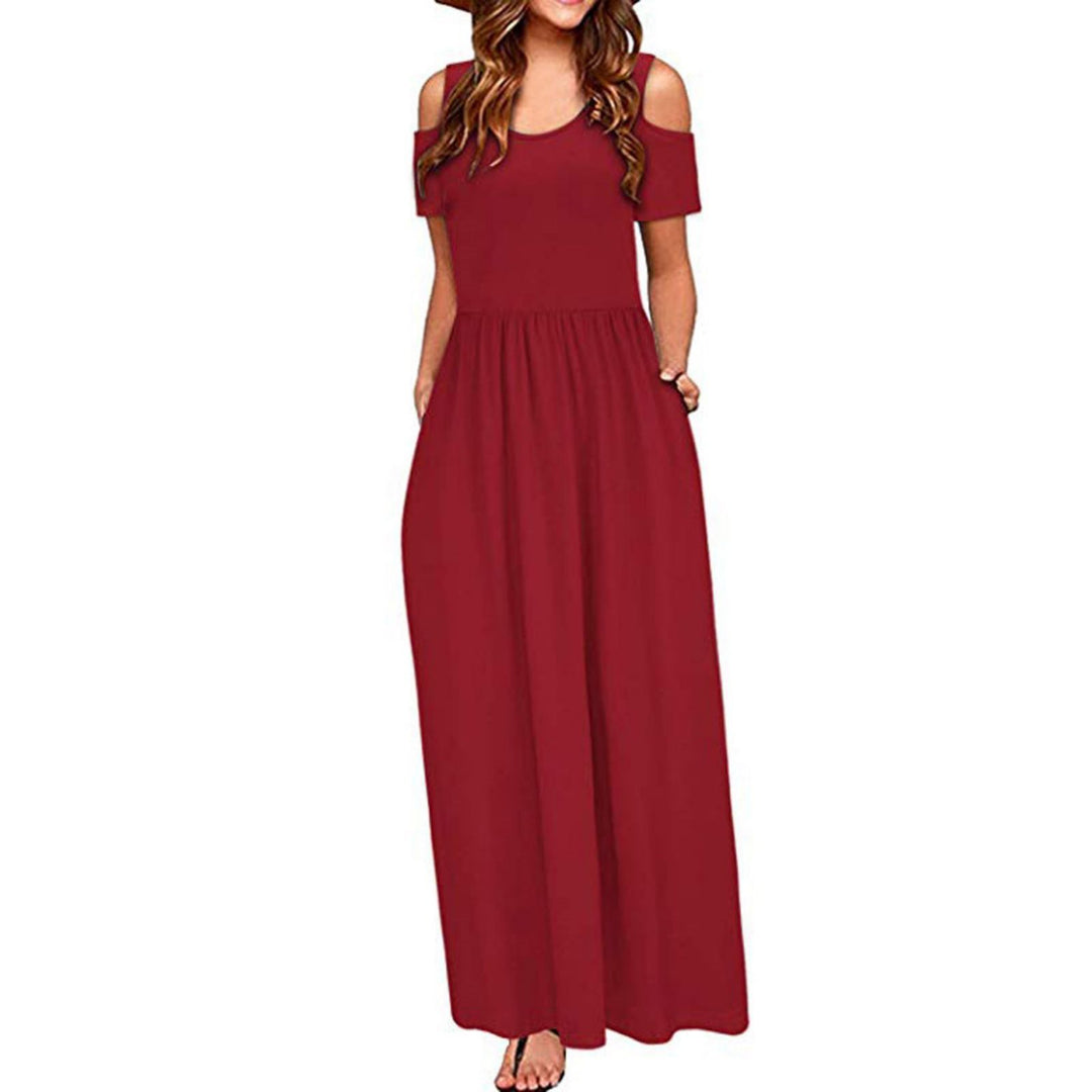 Damen Maxikleid mit schulterfreier Optik und buntem Blattmuster Drune