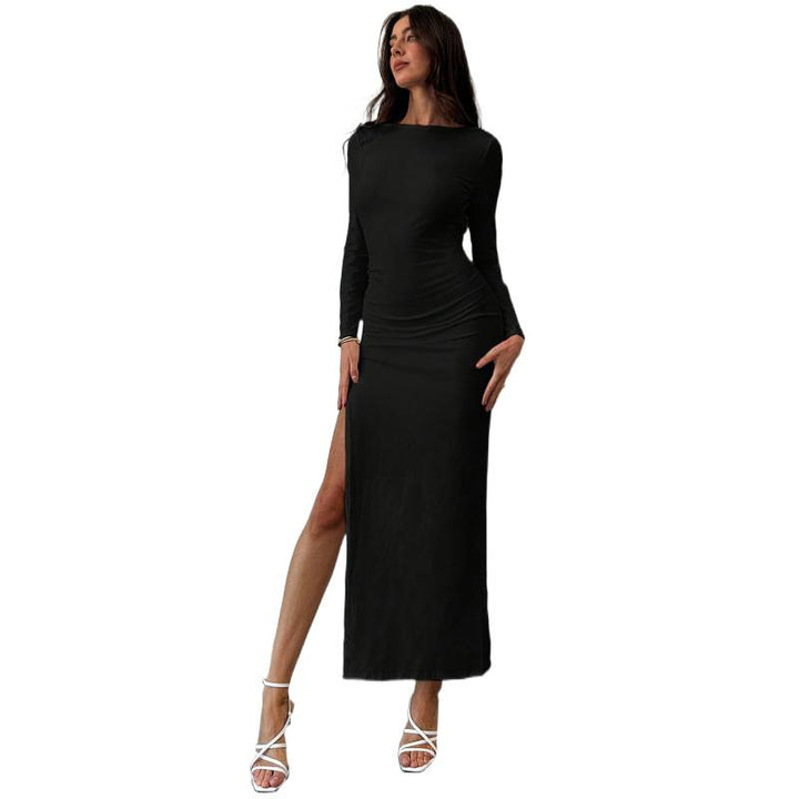 Damen Maxikleid mit tiefem Rückenausschnitt und stilvollem Schlitz Drune