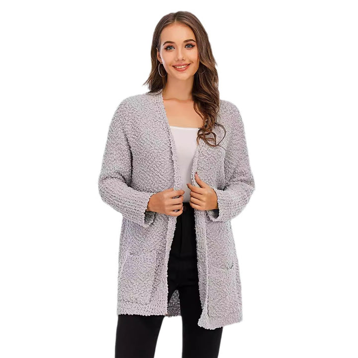 Damen kuschelige Strickjacke mit offenem Schnitt und großen Taschen Drune