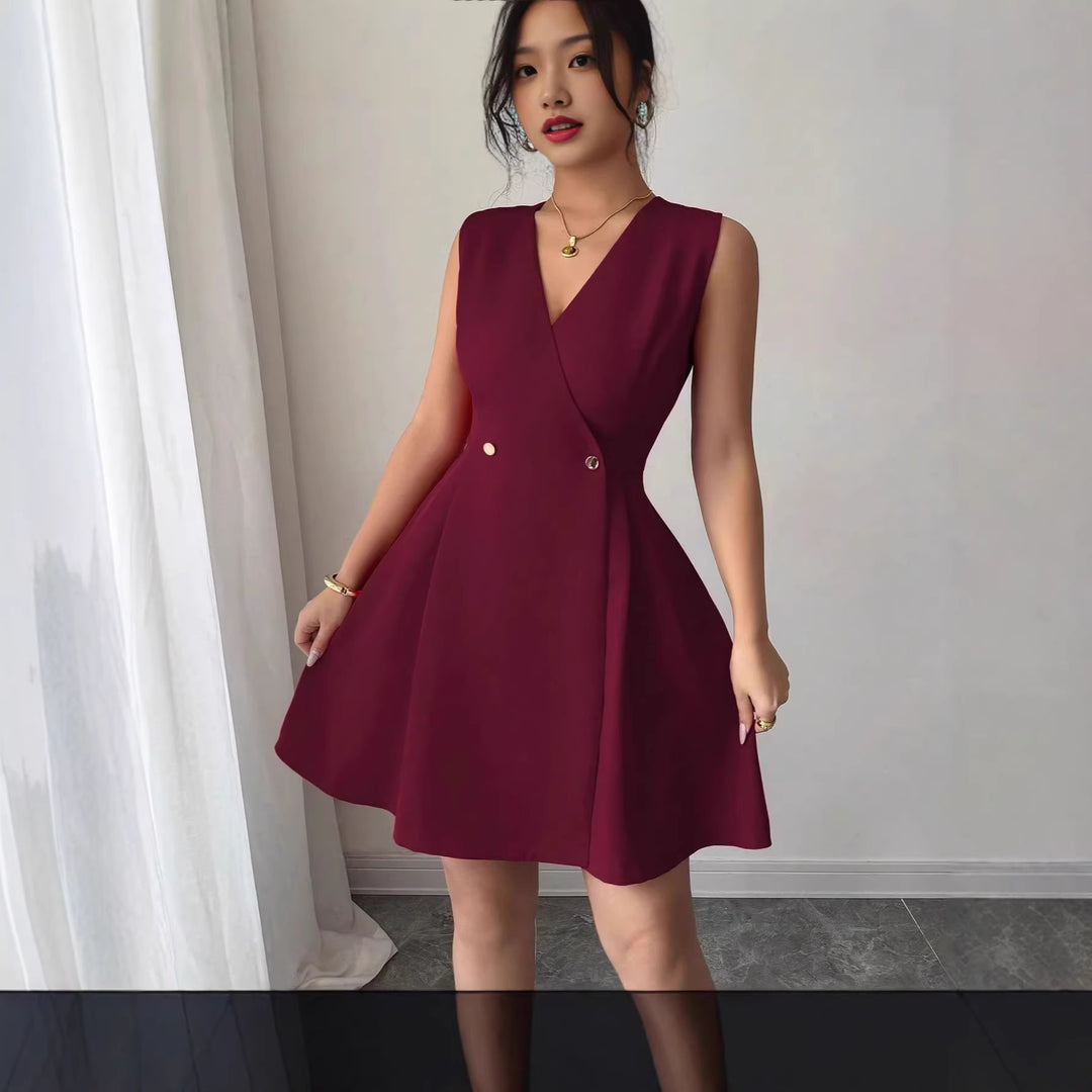 Damen Wickelkleid mit eleganter Silhouette und Knopfdetails Drune