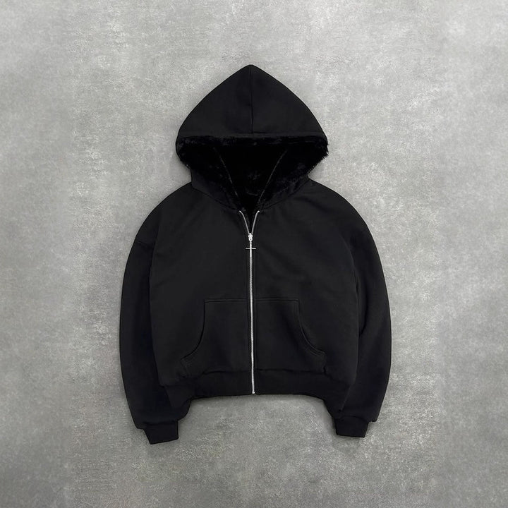 Damen Kapuzenjacke mit tierischem Fleece-Innenfutter und praktischen Taschen Drune