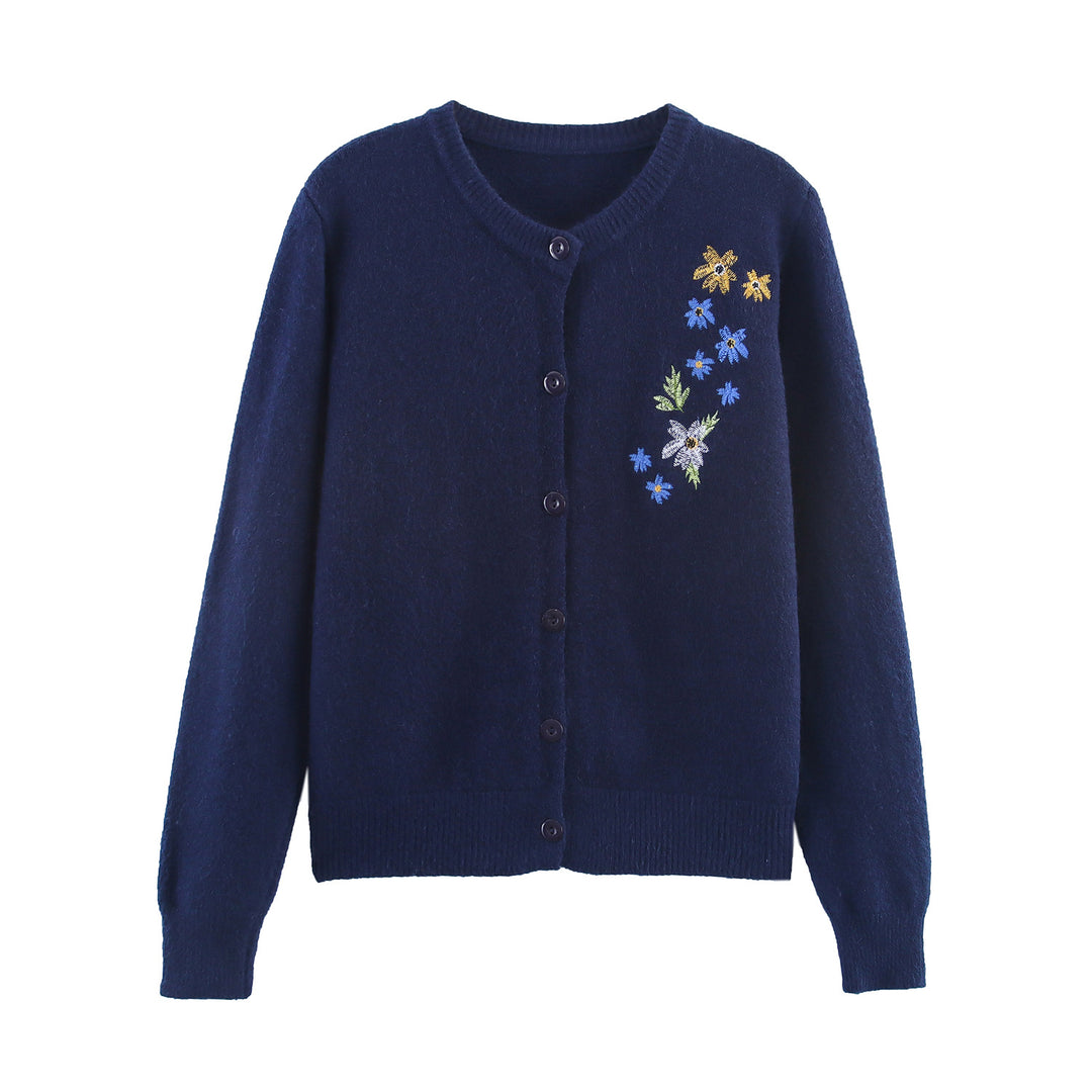 Damen Strickjacke mit floralen Stickereien Drune