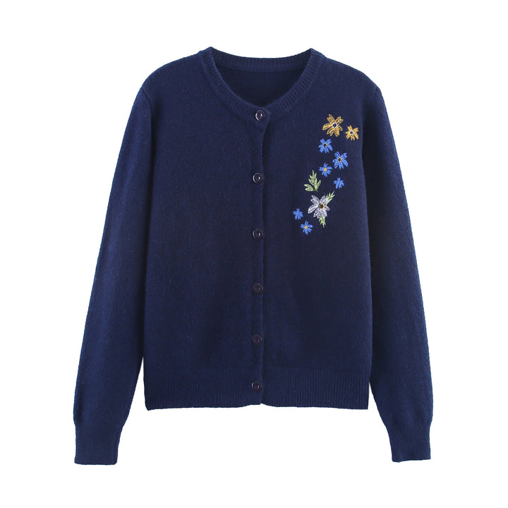 Damen Strickjacke mit floralen Stickereien Drune