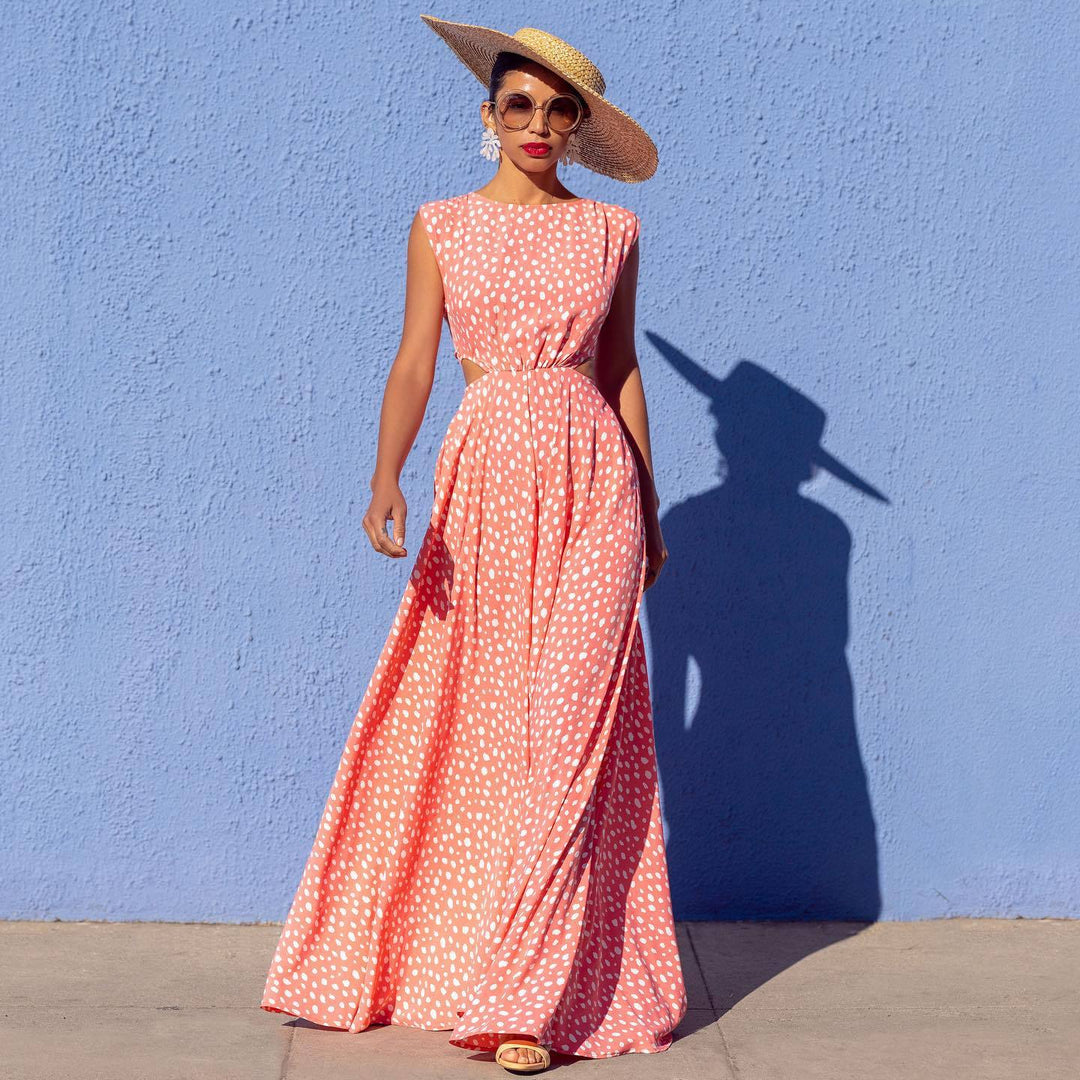 Damen Maxi-Punktkleid mit raffiniertem Schnitt und eleganten Details Drune