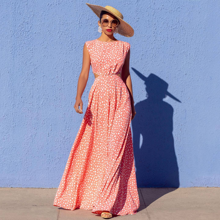 Damen Maxi-Punktkleid mit raffiniertem Schnitt und eleganten Details Drune