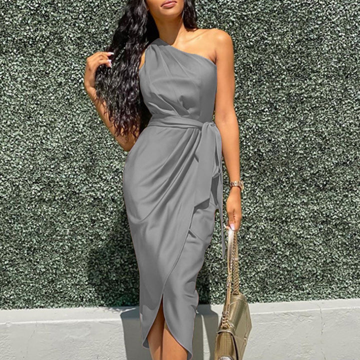 Drune | Sexy Einfarbig Asymmetrische Asymmetrischer Kragen Unregelmäßiges Kleid Kleider- 3 Farben