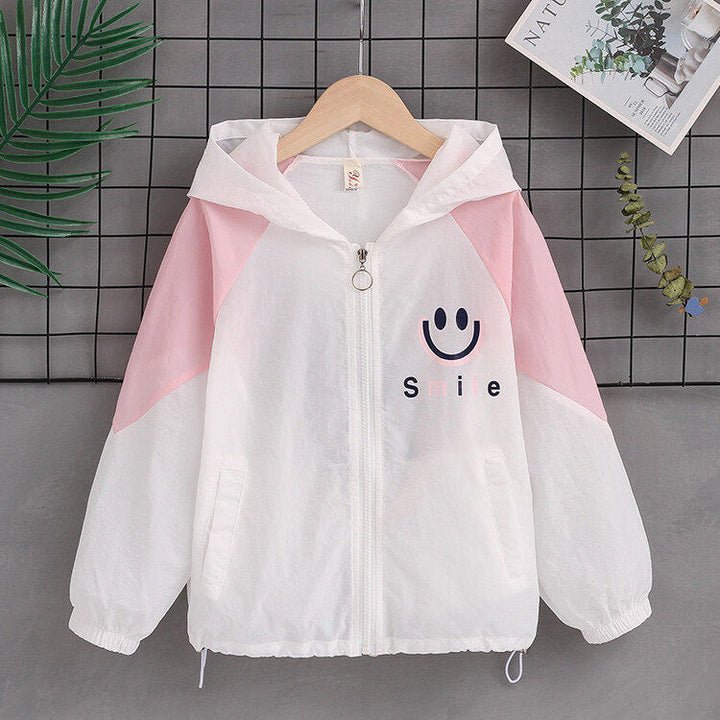Damen nan leichte Kapuzenjacke mit Smiley-Print, verstellbarem Saum und elastischen Bündchen  Drune