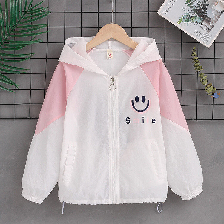 Damen nan leichte Kapuzenjacke mit Smiley-Print und Kordelzug Drune