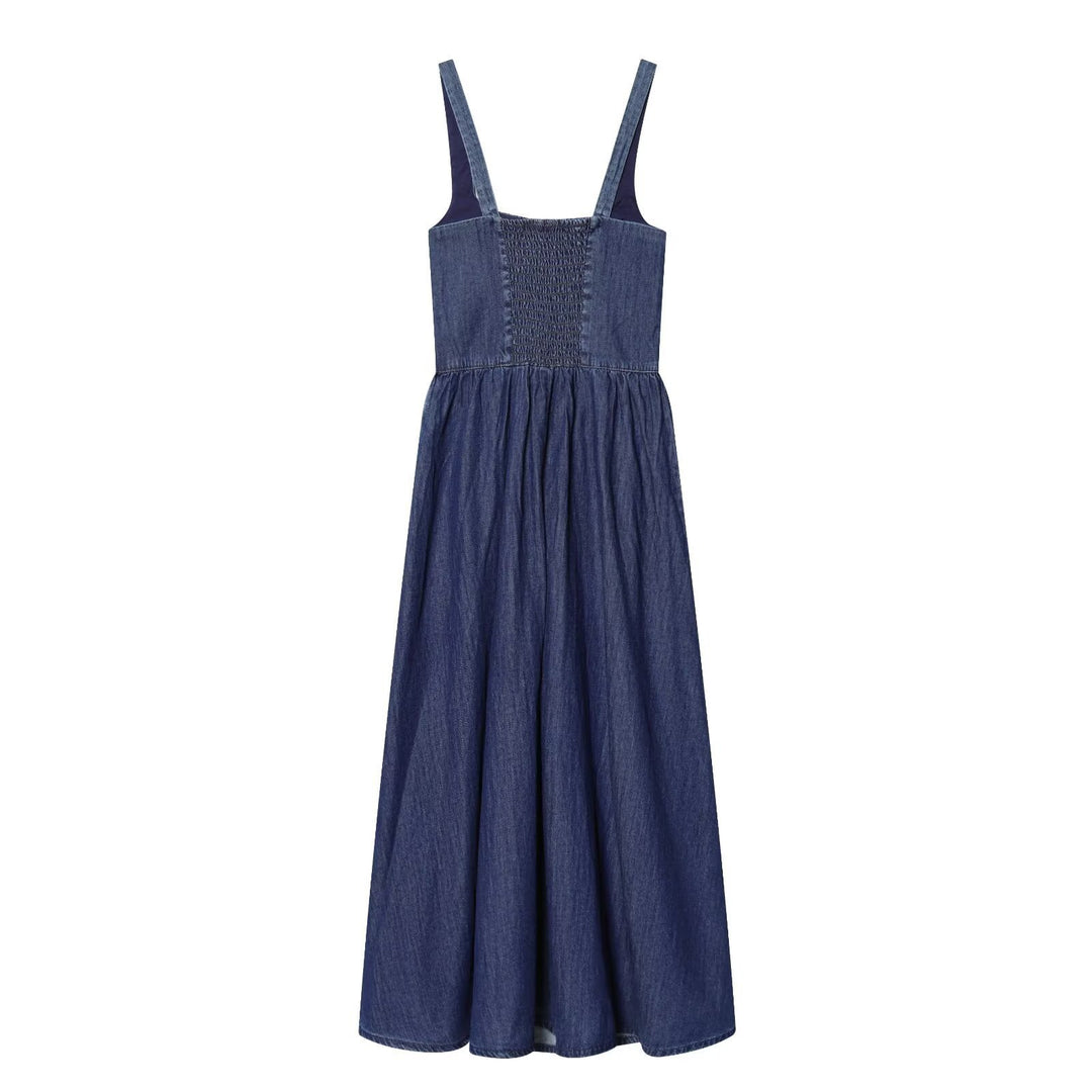 Damen Jeans Maxikleid mit romantischem Schnitt und Rüschendetails Drune