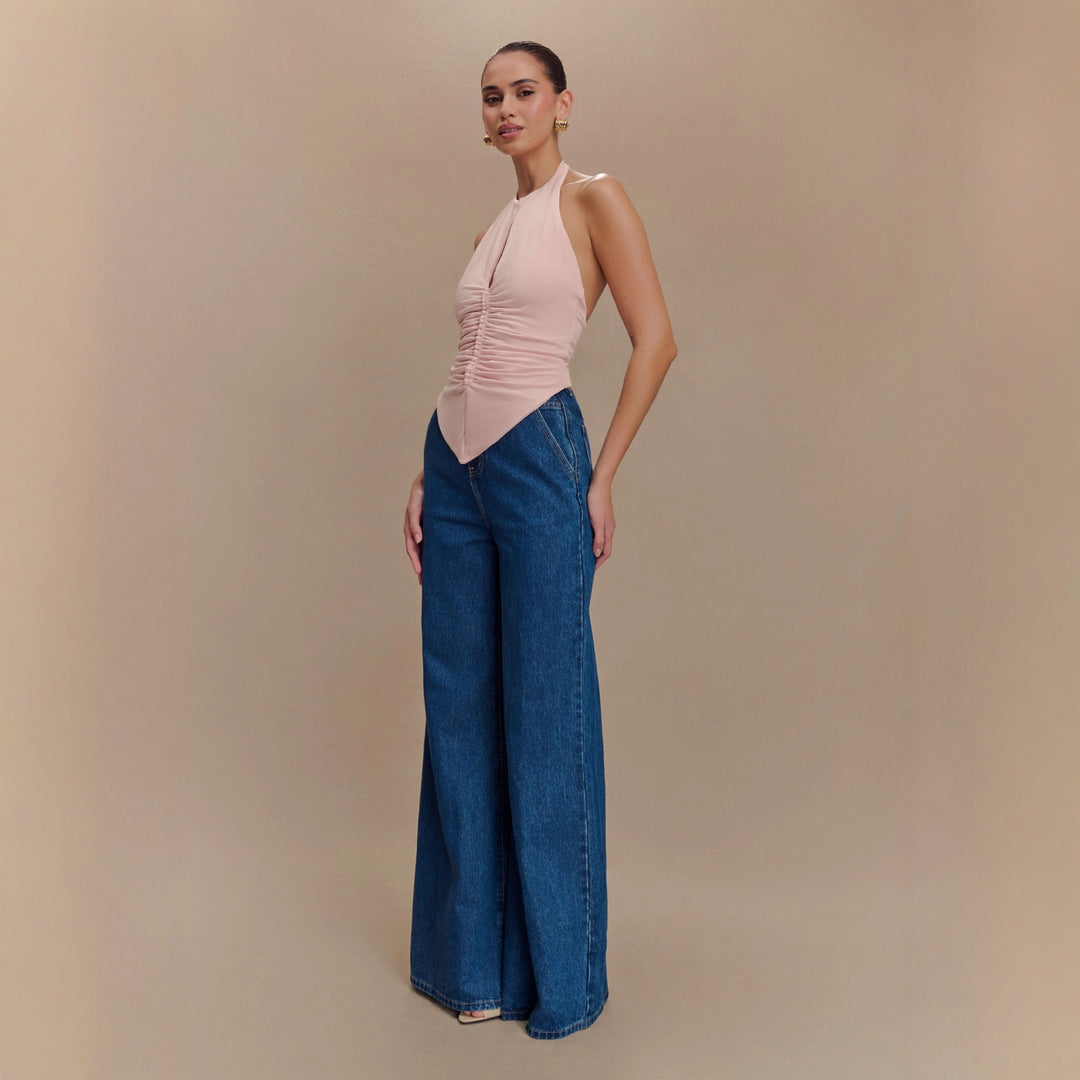Damen Elegantes Rüschentop mit hochgeschlossenem Design Drune