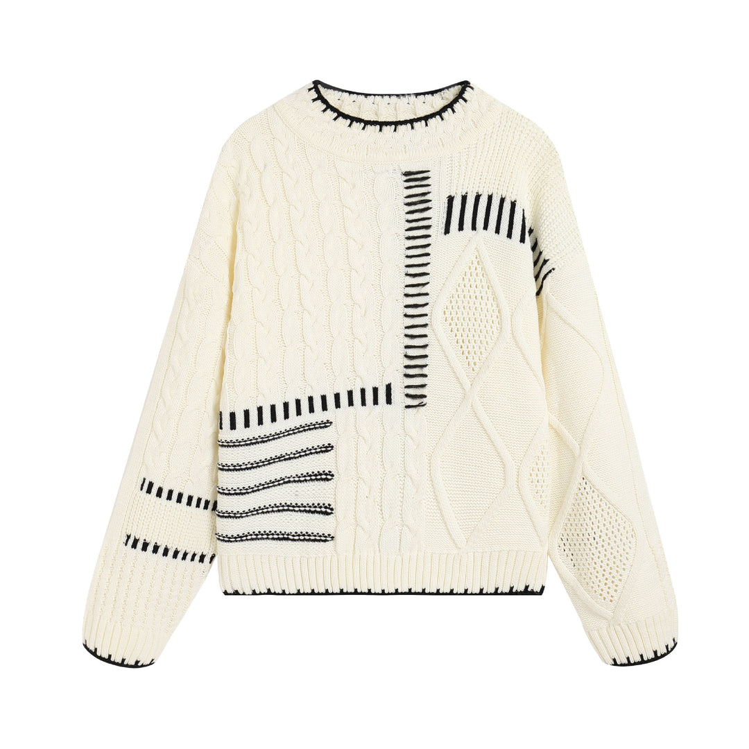 Damen lässiger Strickpullover mit grafischem Muster Drune