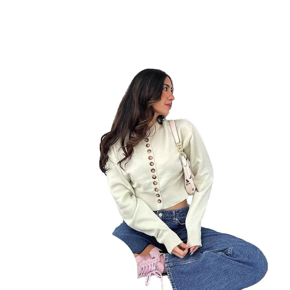 Damen modischer Strickpullover mit Knopf-Details Drune
