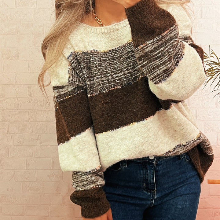 Damen gemütlicher Oversized-Pullover mit modischem Streifenmuster und lässigem Schnitt Drune