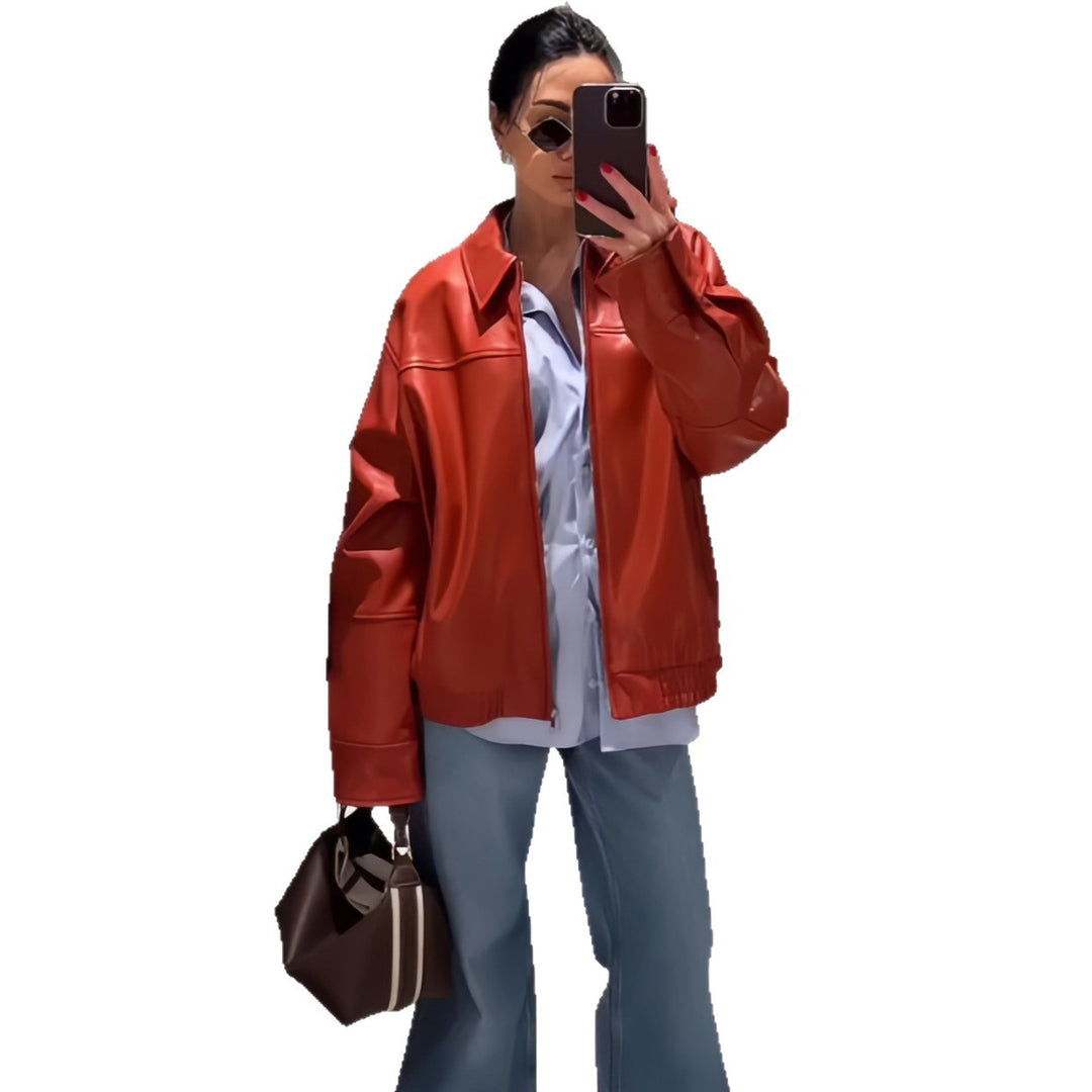 Damen Oversized Kunstlederjacke mit großzügigem Schnitt und modischen Details Drune