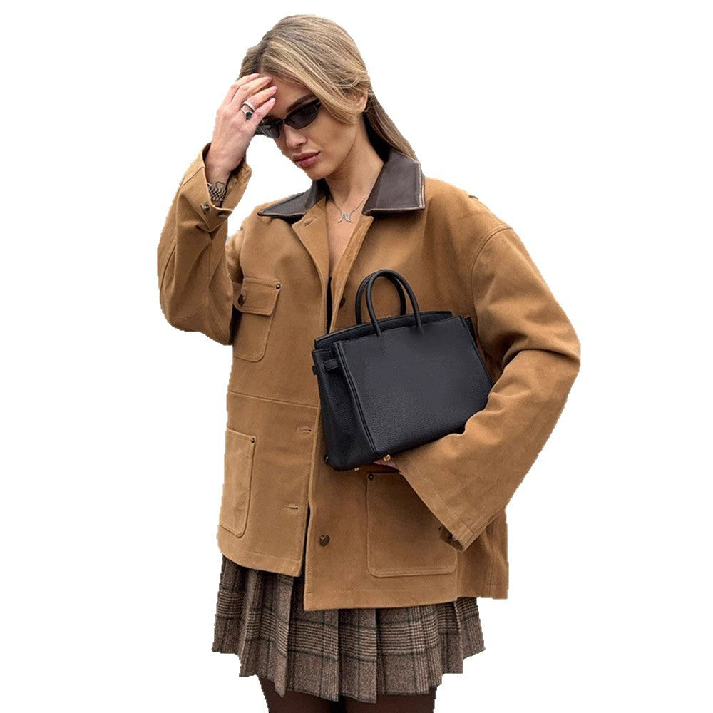 Damen Lässig geschnittene Wildlederjacke Drune