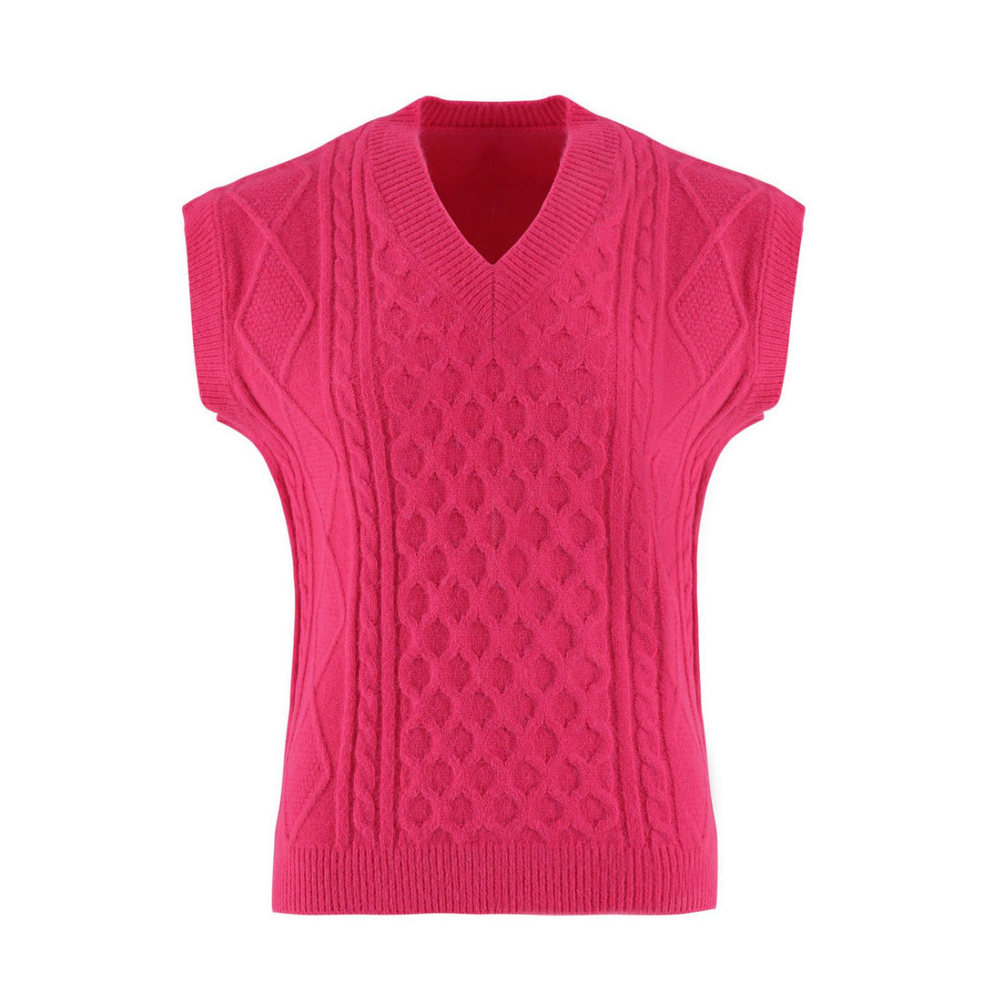 Damen Strickweste mit V-Ausschnitt und Kabelmuster Drune