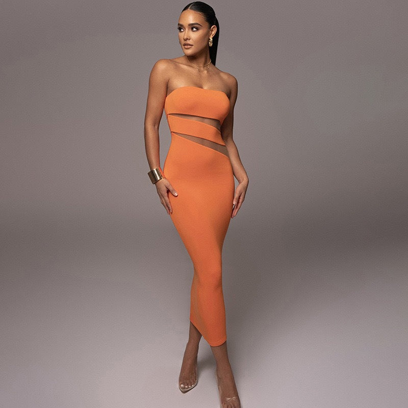 Damen Off-Shoulder Maxikleid mit raffinierten Cut-Out-Details und tailliertem Schnitt Drune