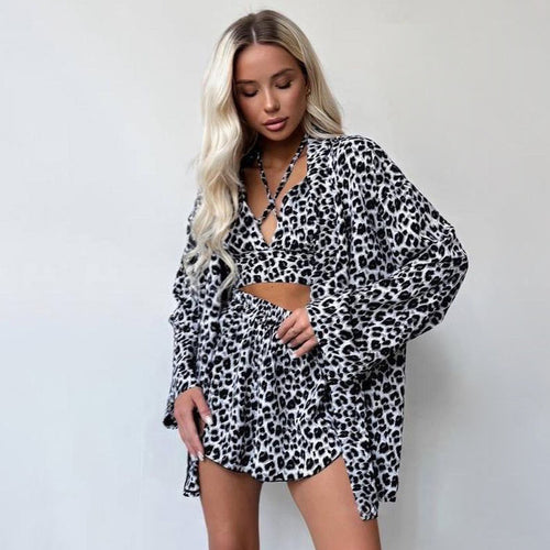 Damen Kimono-Morgenmantel mit Leopardenmuster und lockerer Passform Drune