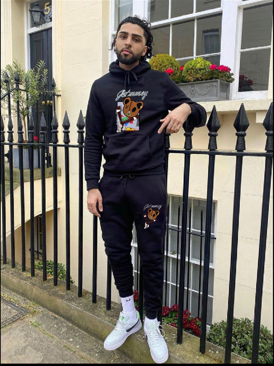 Damen Hoodie und Jogginghose Set mit kreativem Bärenmotiv Drune