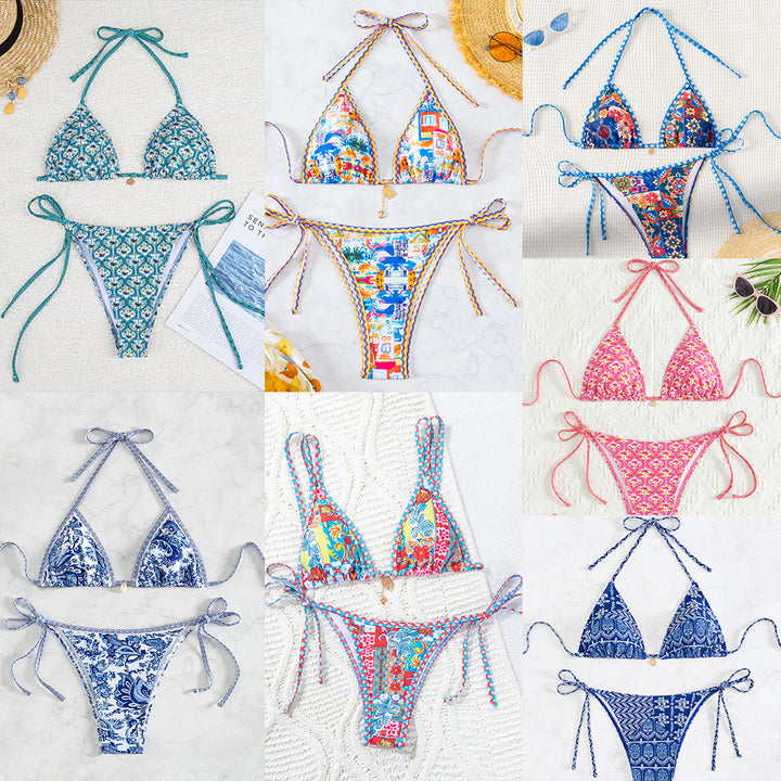 Damen Triangel-Bikini mit verspieltem Palmenmuster Drune