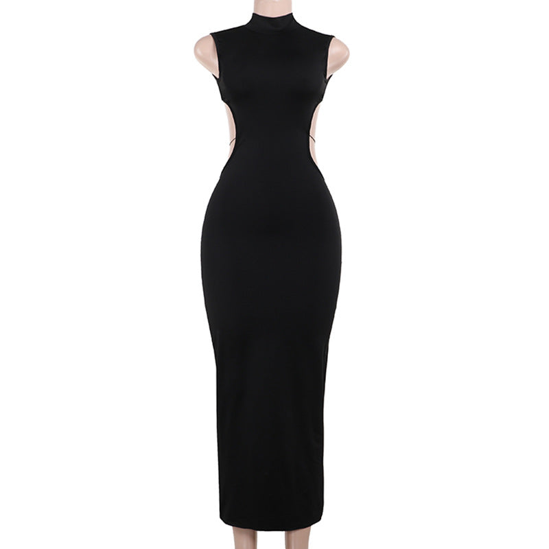Damen Figurbetontes Maxikleid mit hohem Kragen und seitlichen Cut-Outs Drune