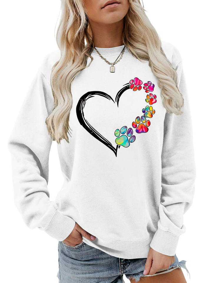 Damen Sweatshirt mit kreativem Pfotenherz-Design Drune