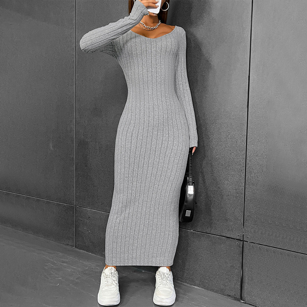 Damen langärmliges Figurbetontes Strickkleid Drune
