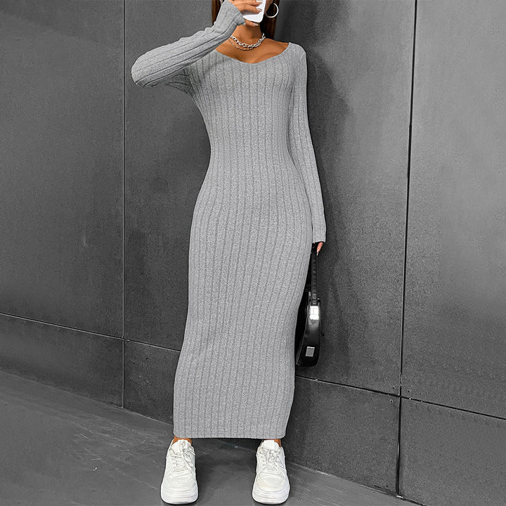 Damen langärmliges Figurbetontes Strickkleid Drune