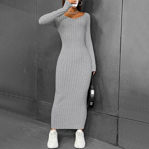 Damen langärmliges Figurbetontes Strickkleid Drune